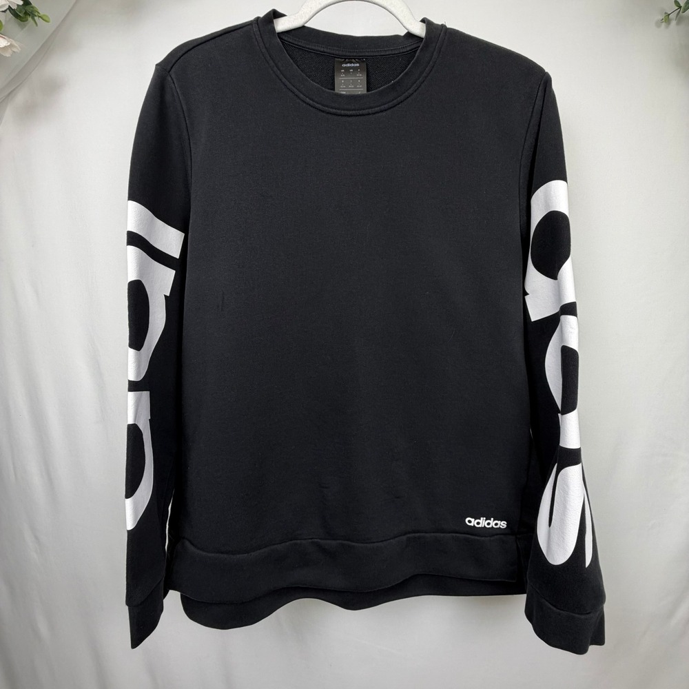 Adidas Womens Climalite Graphic Sleeve Sweatshirt Black Crew Neck Large